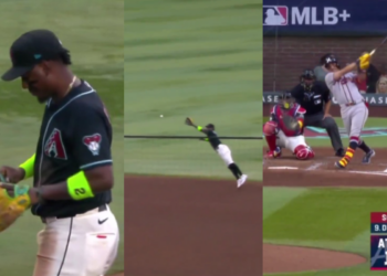 MLB Batazo a 104 millas rompe el guante de Geraldo Perdomo