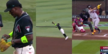 MLB Batazo a 104 millas rompe el guante de Geraldo Perdomo